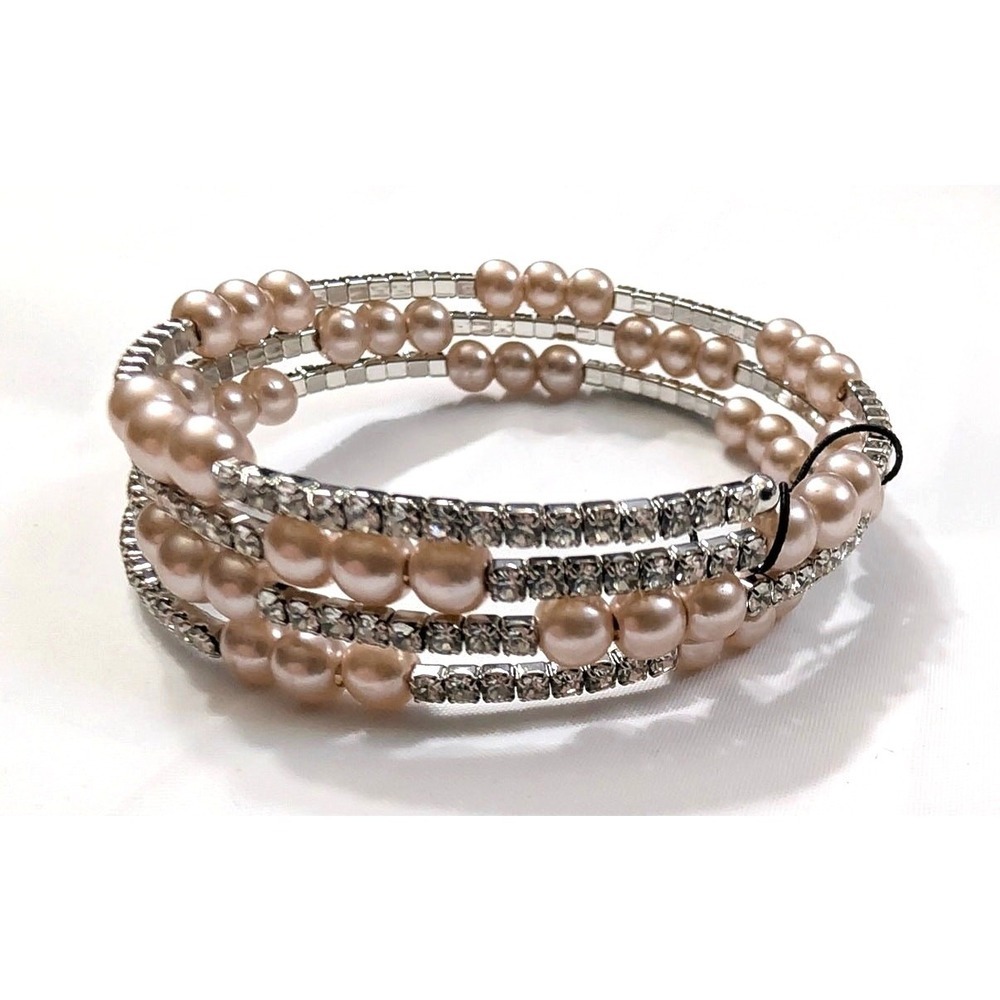 Faux Off White Pearl Clear Rhinestone Cluster Bracelet New‎ Wot 3 Rows Bridal